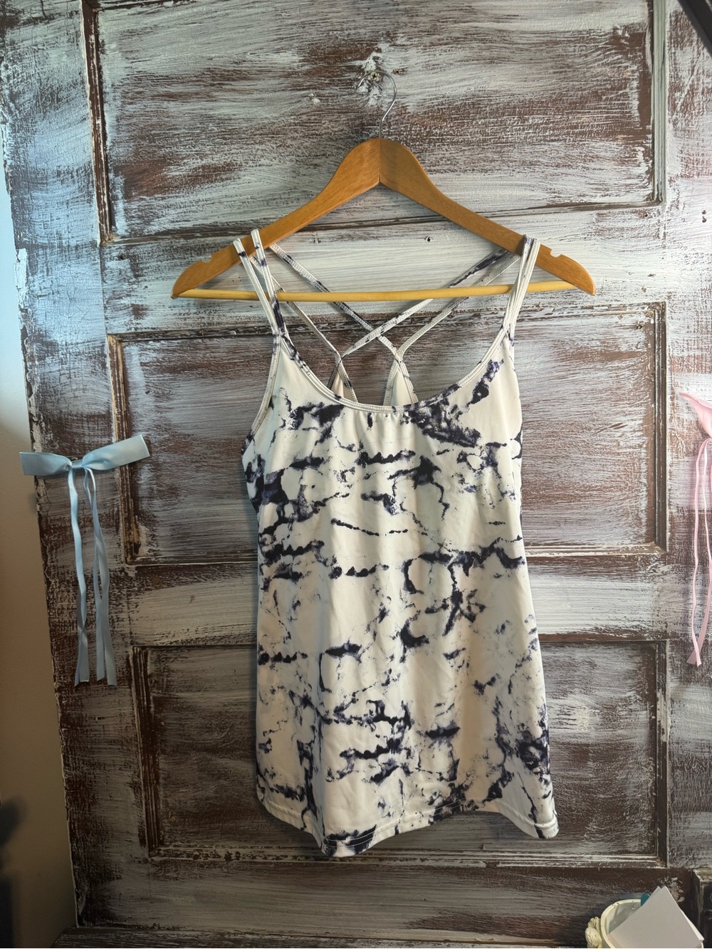 Old Navy Active White Tank with Navy Tie-Dye Accents
